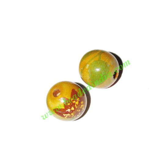 Picture of Wooden Painted Beads, Fancy Design Hand-painted beads, size 15mm, weight approx 1.4 grams