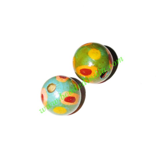 Picture of Wooden Painted Beads, Fancy Design Hand-painted beads, size 15mm, weight approx 1.4 grams