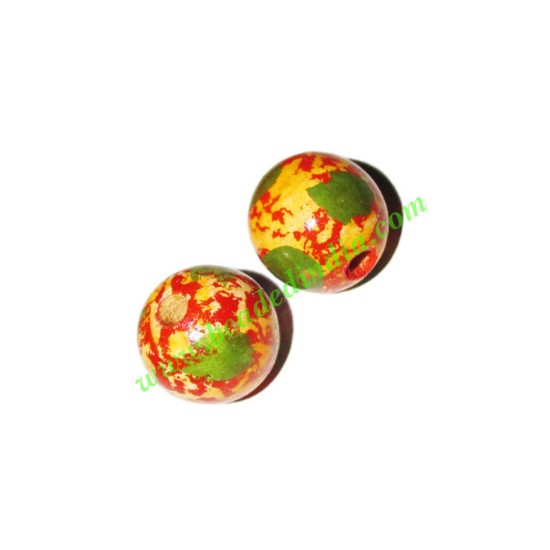 Picture of Wooden Painted Beads, Fancy Design Hand-painted beads, size 15mm, weight approx 1.4 grams