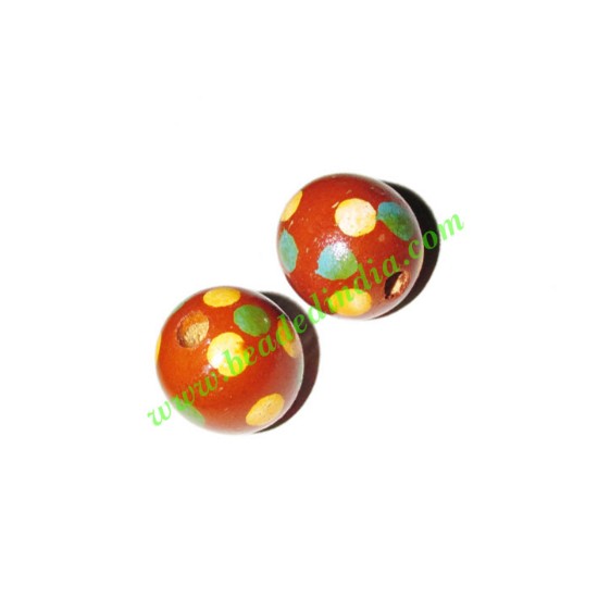 Picture of Wooden Painted Beads, Fancy Design Hand-painted beads, size 15mm, weight approx 1.4 grams