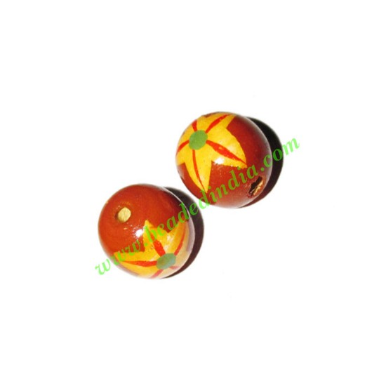 Picture of Wooden Painted Beads, Fancy Design Hand-painted beads, size 15mm, weight approx 1.4 grams