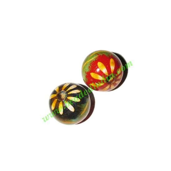 Picture of Wooden Painted Beads, Fancy Design Hand-painted beads, size 15mm, weight approx 1.4 grams