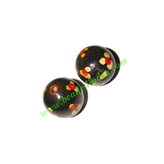 Picture of Wooden Painted Beads, Fancy Design Hand-painted beads, size 15mm, weight approx 1.4 grams