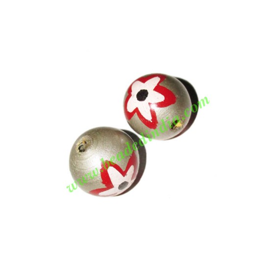 Picture of Wooden Painted Beads, Fancy Design Hand-painted beads, size 16mm, weight approx 1.65 grams