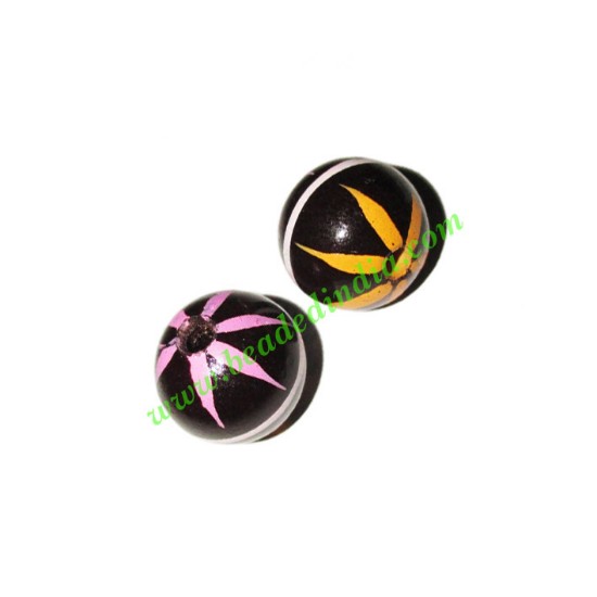 Picture of Wooden Painted Beads, Fancy Design Hand-painted beads, size 17mm, weight approx 1.7 grams