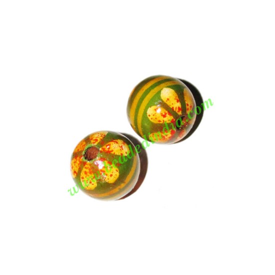 Picture of Wooden Painted Beads, Fancy Design Hand-painted beads, size 15mm, weight approx 1.4 grams