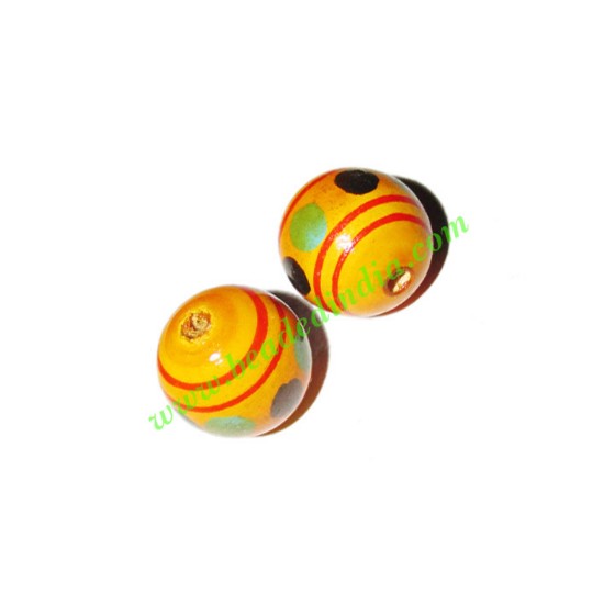 Picture of Wooden Painted Beads, Fancy Design Hand-painted beads, size 15mm, weight approx 1.4 grams