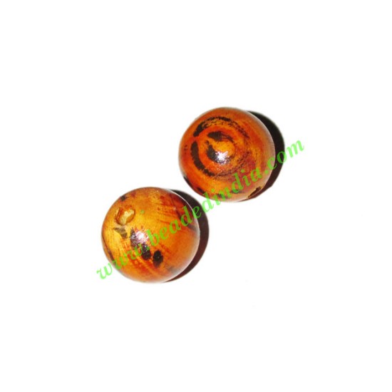 Picture of Wooden Painted Beads, Fancy Design Hand-painted beads, size 15mm, weight approx 1.4 grams