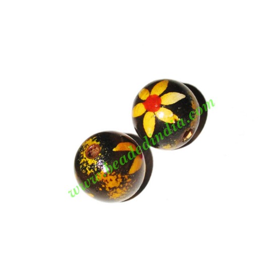 Picture of Wooden Painted Beads, Fancy Design Hand-painted beads, size 15mm, weight approx 1.4 grams