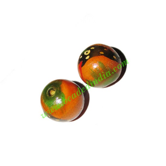 Picture of Wooden Painted Beads, Fancy Design Hand-painted beads, size 15mm, weight approx 1.4 grams