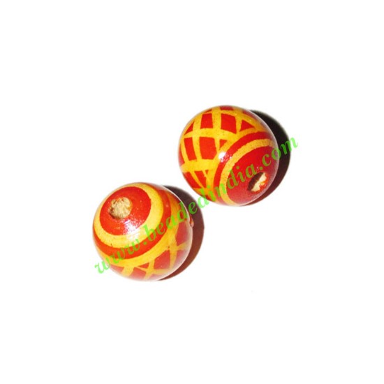 Picture of Wooden Painted Beads, Fancy Design Hand-painted beads, size 15mm, weight approx 1.4 grams