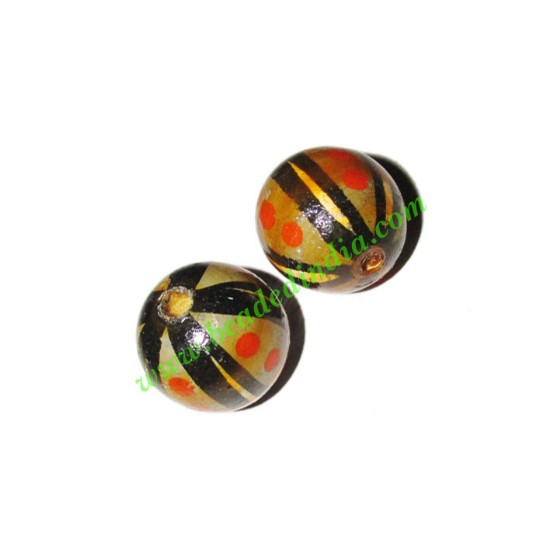 Picture of Wooden Painted Beads, Fancy Design Hand-painted beads, size 15mm, weight approx 1.4 grams