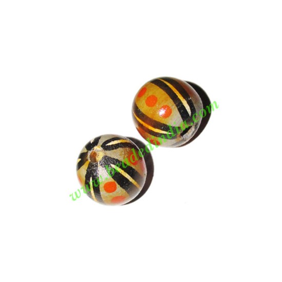 Picture of Wooden Painted Beads, Fancy Design Hand-painted beads, size 15mm, weight approx 1.4 grams