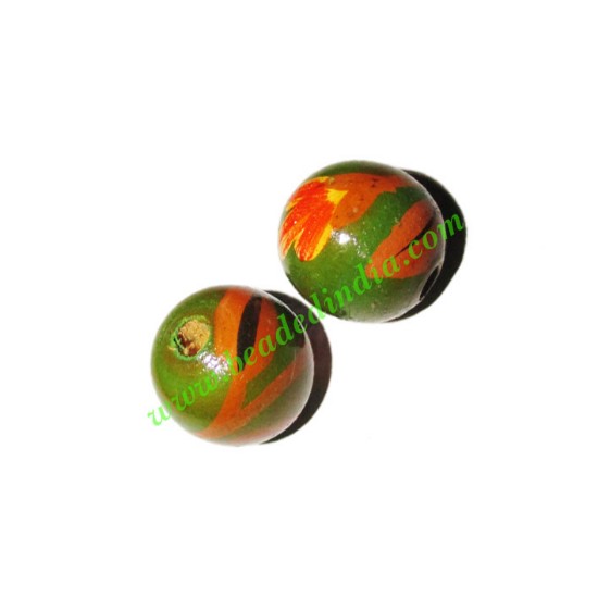 Picture of Wooden Painted Beads, Fancy Design Hand-painted beads, size 15mm, weight approx 1.4 grams