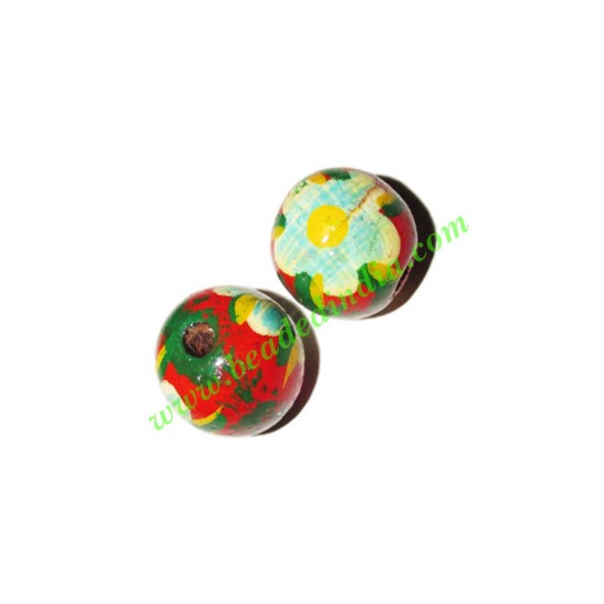 Picture of Wooden Painted Beads, Fancy Design Hand-painted beads, size 16mm, weight approx 1.4 grams