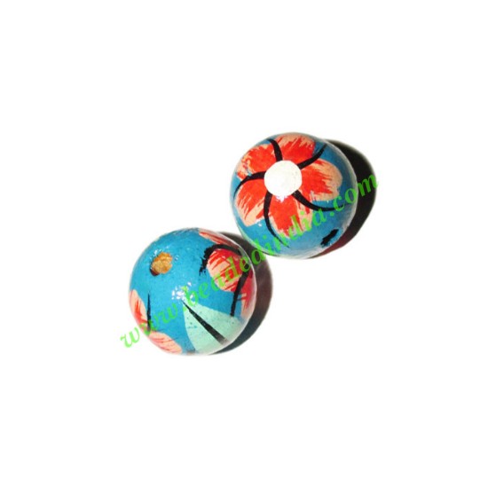 Picture of Wooden Painted Beads, Fancy Design Hand-painted beads, size 16mm, weight approx 1.4 grams