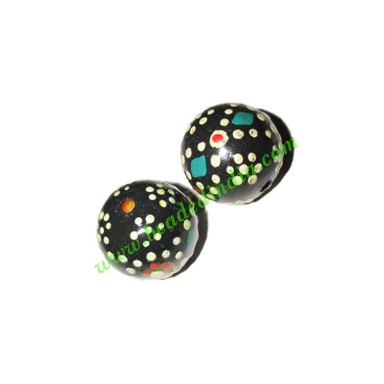 Picture of Wooden Painted Beads, Fancy Design Hand-painted beads, size 20mm, weight approx 2.95 grams