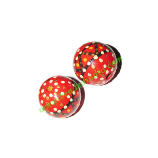 Picture of Wooden Painted Beads, Fancy Design Hand-painted beads, size 20mm, weight approx 2.95 grams