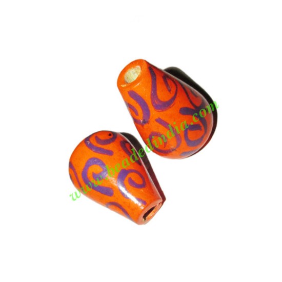 Picture of Wooden Painted Beads, Fancy Design Hand-painted beads, size 20x33mm, weight approx 4.3 grams