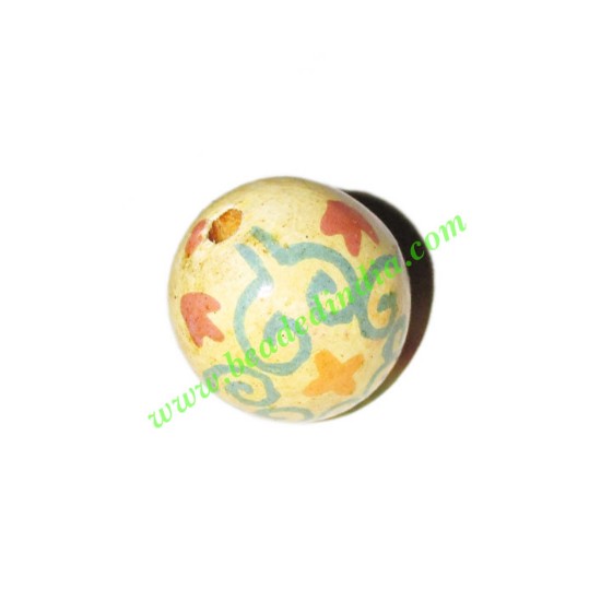 Picture of Wooden Painted Beads, Fancy Design Hand-painted beads, size 20mm, weight approx 2.95 grams