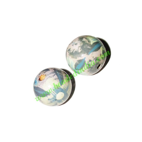 Picture of Wooden Painted Beads, Fancy Design Hand-painted beads, size 20mm, weight approx 2.95 grams