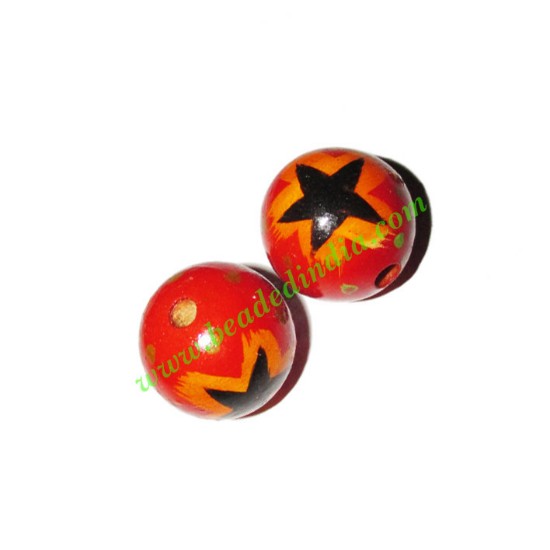 Picture of Wooden Painted Beads, Fancy Design Hand-painted beads, size 20mm, weight approx 2.95 grams