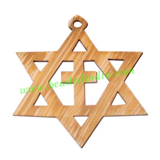 Picture of Handmade wooden star of david and cross pendants, size : 41x49x1.5mm