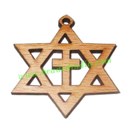 Picture of Handmade wooden star of david and cross pendants, size : 39x48x4mm