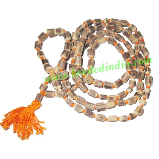 Picture of Tulsi beads mala, holy basil, auspicious wood beads-seeds string (mala of 108+1 beads), size: 5x7mm, pack of 1 string.