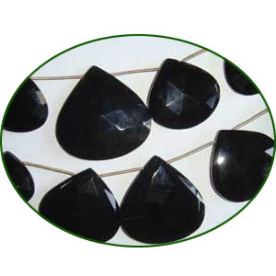 Picture of Fine Quality Black Onyx Briolette Faceted Heart, size: 20mm to 35mm