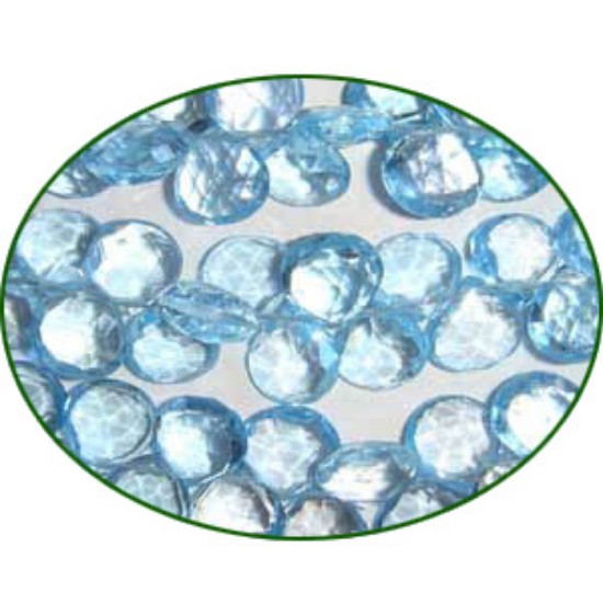 Picture of Fine Quality Blue Topaz Briolette Faceted Heart, size: 8mm to 9mm
