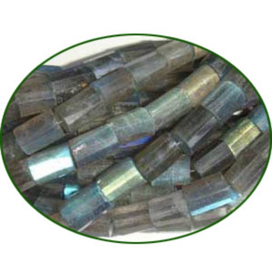 Picture of Fine Quality Labradorite Faceted Tube, size: 7mm to 9mm