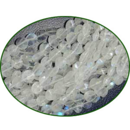 Picture of Fine Quality Rainbow Moonstone Faceted Coin, size: 5mm to 6mm