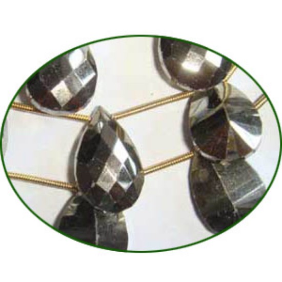Picture of Fine Quality Pyrite Concave Cut Briolette Pear One Side, size: 12x14mm to 13x18mm